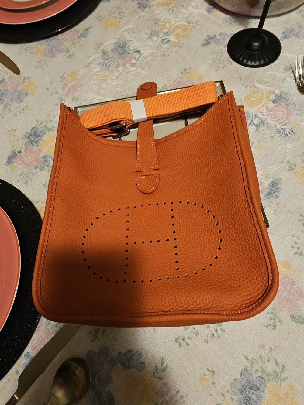 Hermes Orange Leather Shoulder Bag -